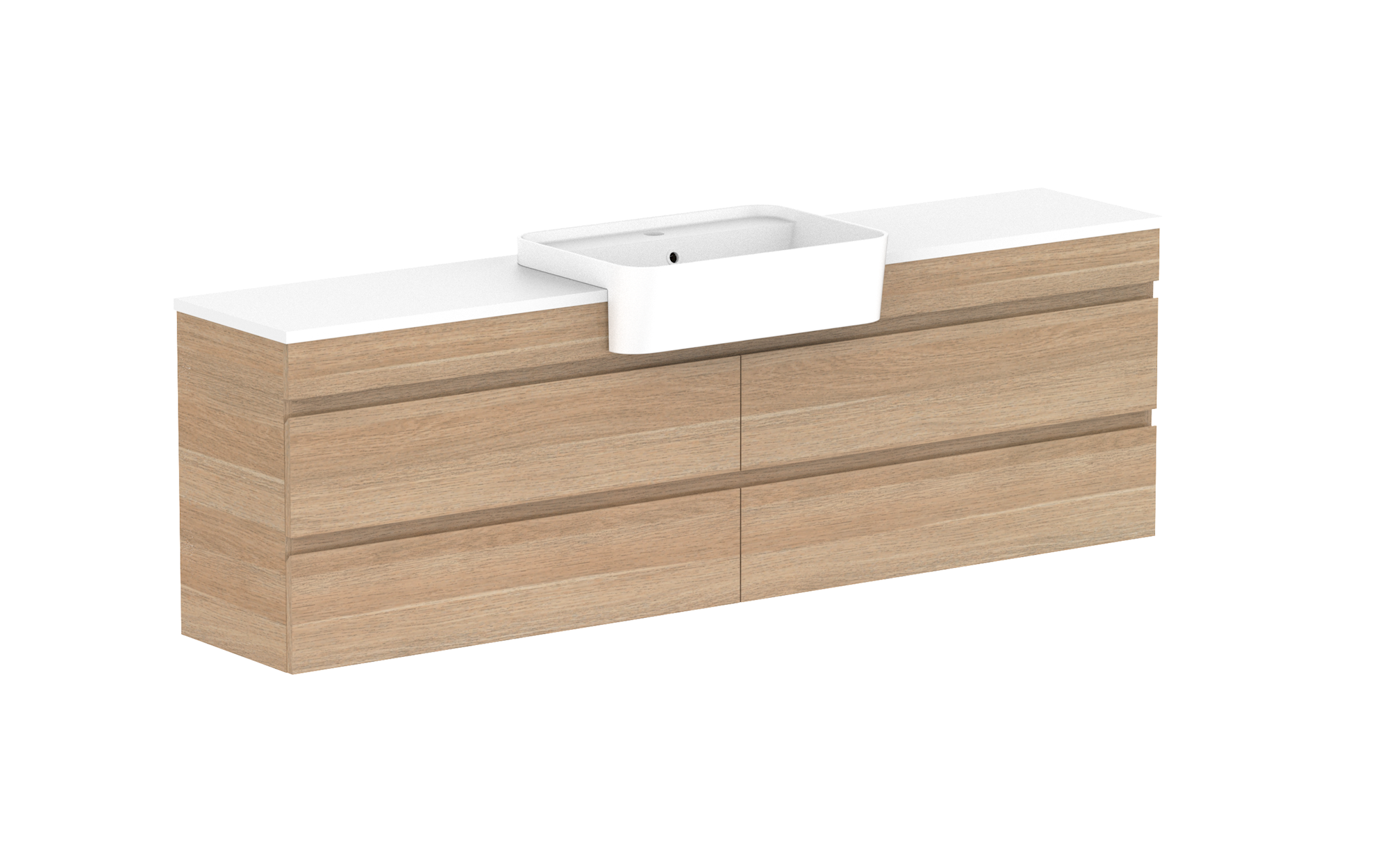 Glacier Semi-Recessed All-Drawer, 1800 Twin, Wall Hung